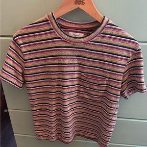 Madewell Rainbow Stripe Tee XS Retro Baby Tee Pocket Top Y2K Soft Girl